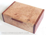 Handmade smaller keepsake box or photo box made of maple burl with bubinga ends