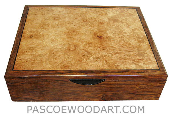 Handcrafted wood box - Men's valet box, keepsake box made of Honduras rosewood, bleached maple burl
