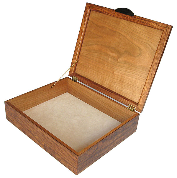 Handcrafted wood keepsake box - open view