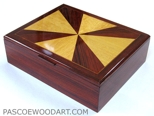 Cocobolo man's valet box - handmade wood keepsake box for man
