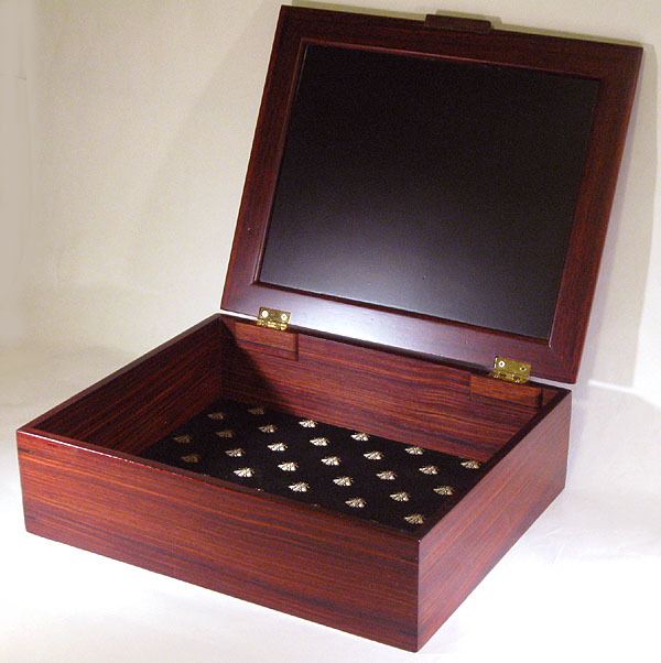 Cocobolo man's valet box - handmade wood keepsake box for man -open view