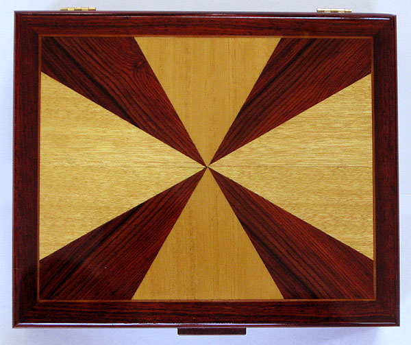 Cocobolo man's valet box - handmade wood keepsake box for man - top view - 