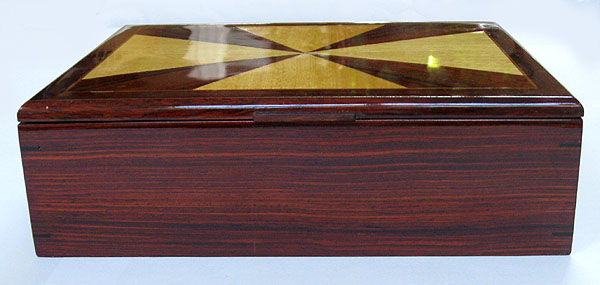 Cocobolo man's valet box - handmade wood keepsake box for man - front view