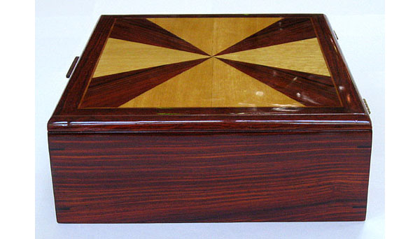 Cocobolo man's valet box - handmade wood keepsake box for man - side view