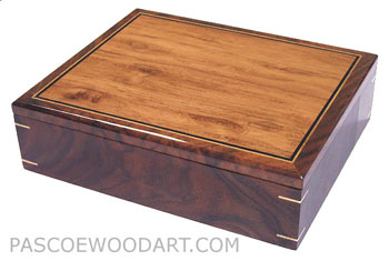 Decorative wood men's valet box, keepsake box made of walnut, Honduras rosewood