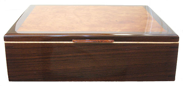 Handmade large wood box, men's valet box - East Indian rosewood front view