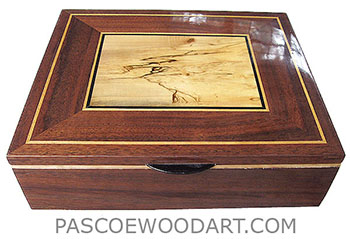 Handmade large wood valet box, keepsake box made of claro walnut with spalted maple framed in walnut top with  Ceylon satinwood and ebony trim