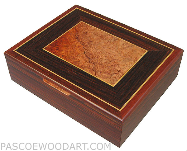 DecorativeWood  Men's Valet Box - Handcrafted Wood Box made of Cocobolo, Amboyna Burl,Ceylon Satinwood