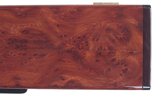 Redwood burl pill box top close - up - Handcrafted decorative wood weekly pill organizer 