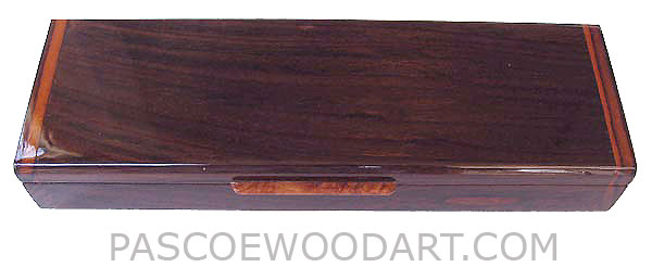 Handcrafted decorative wood weekly pill organizer made of Indian rosewood with amboyna burl lift handle 