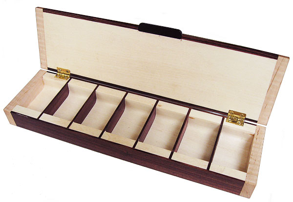 Handmade wood weekly pill box - Decorative wood 7 day pill organizer - open view