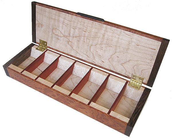 Handmade wood decorative weekly pill box - open view