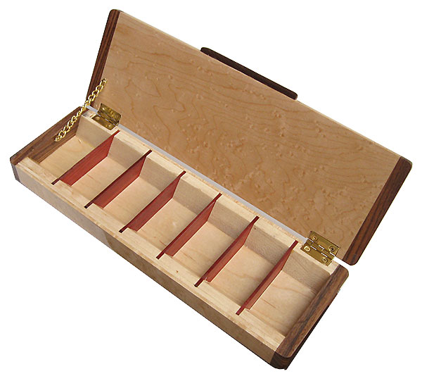 Handmade wood pill box - Weekly pill organizer open view
