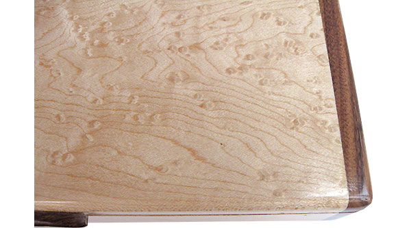 Birds eye maple pill box top close up - Handmade wood weekly pill organizer
