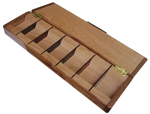 Handmade wood weekly pill box - open view
