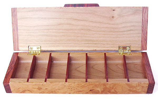 Weekly pill box open view - Handmade wood 7 day pill organizer