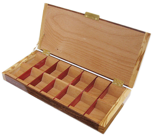 Twice a day weekly pill organizer - Handmade wood decorative 7 day pill box open view