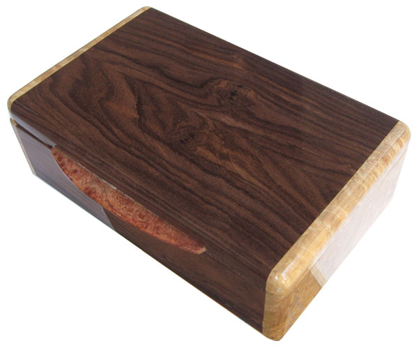 Handcrafted wood box - Small wood keepsake box made of santos rosewood with maple burl box ends