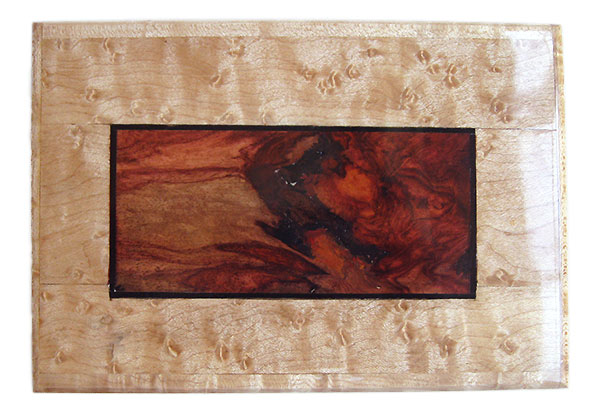 Amboyna burl center framed in birds eye maple box top - Handmade small keepsake box