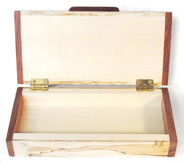 Handmade small box open view - Decorative shallow small wood box