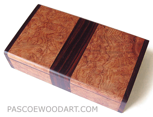 Decorative wood small keepsake box made of amboyna burl, cocobolo