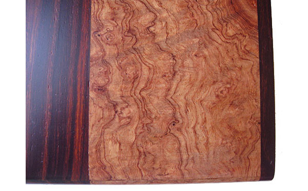 Amboyna burl, cocobolo decorative wood box close up
