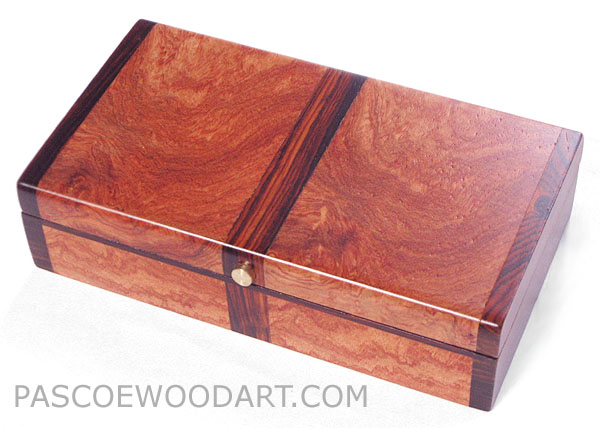 Decorative wood small box made of amboyna burl, cocobolo