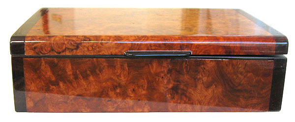 Handmade ambboyna burl wood small keepsake box - front view