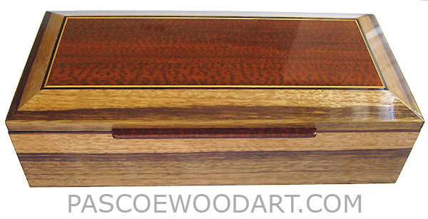 Handmade wood box- Men's valet box with sliding tray made of black limba with snakewood framed in bevel top