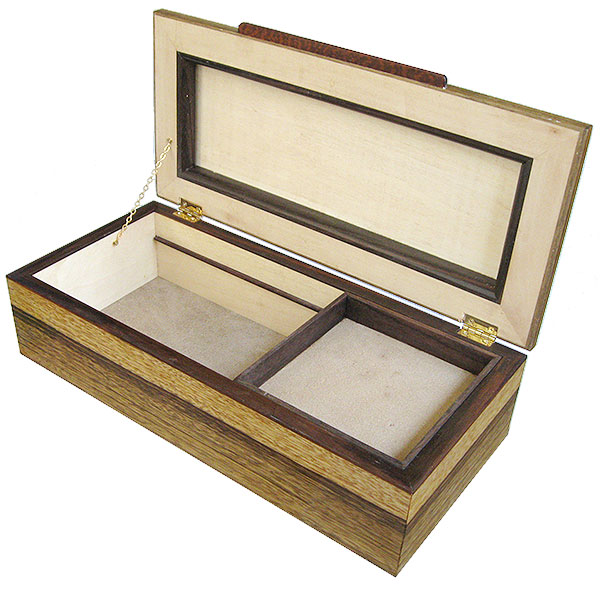 Handmade wood box with sliding tray - open view