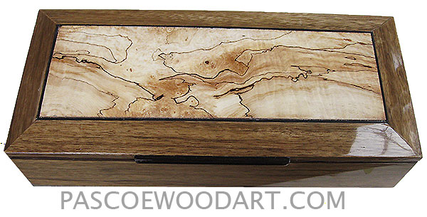 Handcrafted wood box - Decorative wood men's valet box or keepsake box with sliding tray made of black limba with spalted maple center bevel top
