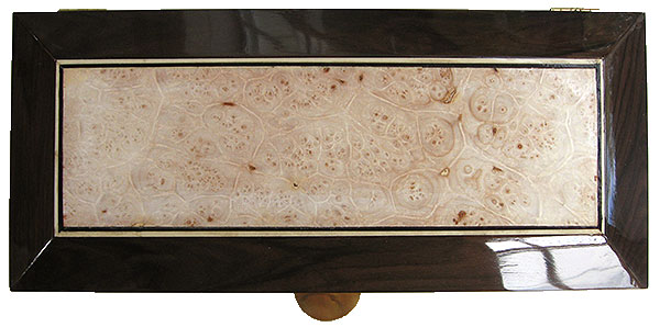 Maple burl center piece framed in Santos rosewood box top - Handcrafted decorative wood men's valet box or keepsake box