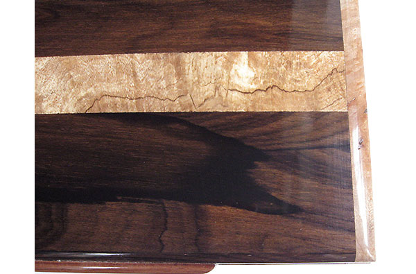 Ziricote with spalted maple strip centered box top close up - Handmade wood box
