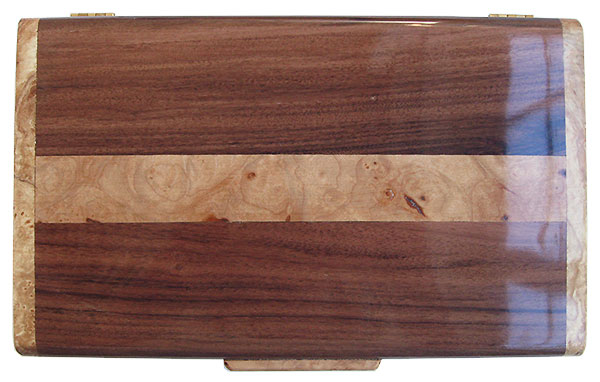 Maple burl band centered in  Santos rosewood box top - Handcrafted wood box, men's valet box