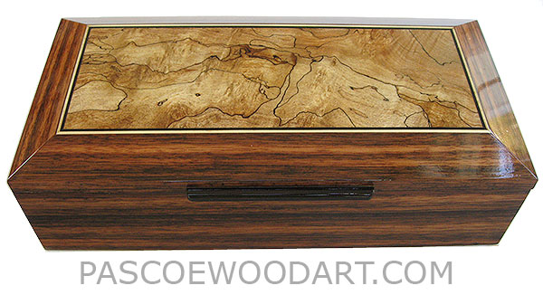 Handcrafted wood box - Decorative wood men's valet, keepsake box made of Sabah ebony with spalted maple inset top with ebony and satinwood stringing