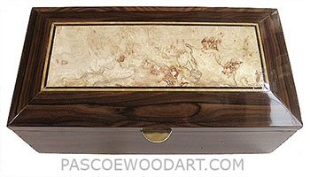 Handcrafted wood box -Decorative wood men's valet box, keepsake box made of ziiricote with spalted maple burl center top