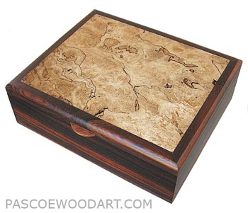 Handcrafted wood box - Decorative wood men's valet box made of cocobolo, spalted maple burl
