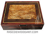 Handcrafted wood box - Decorative men's valet box made of cocobolo, spalted maple burl, kamagong, Ceylonsatinwood framed top