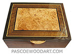 Handcrafted wood box - Decorative men's valet box, keepsake box made of Indian rosewood, shedua, maple burl, ebony and Ceylon satinwood inlaid top