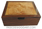 Handcrafted wood box - Decorative wood men's valet box, keepsake box made of Santos rosewood with maple burl inlaid top