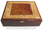Handcrafted wood box - Decorative wood men's valet box, keepsake box made of cocobolo, amboyna burl, maple burl