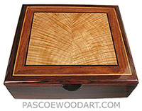 Handcrafted wooden box - large men's valet box made of cocobolo with flame maple framed in bubinga top