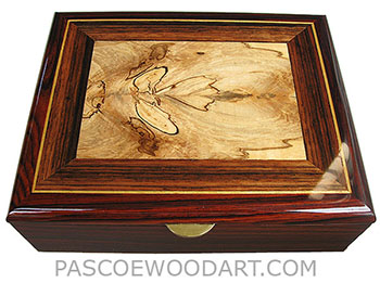 Handcrafted wood box - Decorative wood men's valet box, keepsake box made of cocobolo with spalted maple framed top