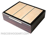 Cocobolo wood man's valet, keepsake box with figured maple top