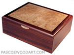 Man's valet box, keepsake box - cocobolo wood box with  maple burl top
