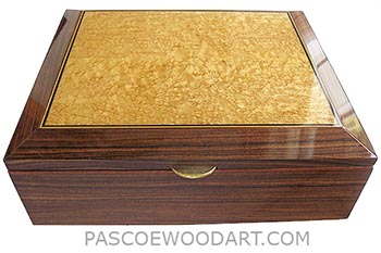 Handcrafted large wood box - Decorative wood men's valet box, keepsake box, letter size document box made of Santos rosewood, bird's eye maple