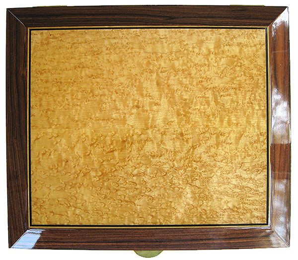 Bird's eye maple framed in Santos rosewood with ebony and satinwood stringing box top- Handmade large wood box, men's vale box, keepsake box, letter size document box