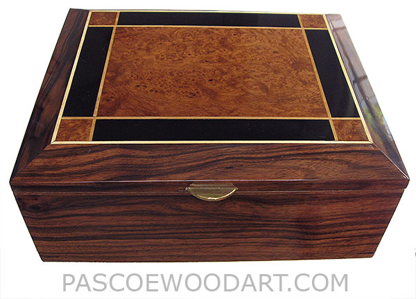 Handcrafted wood box - Large men's valet box with sliding tray made of  Macassar ebony with amboyna burl and ebony top