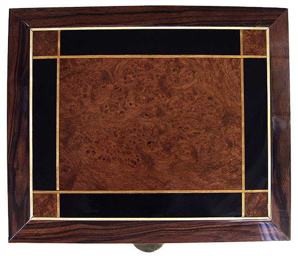 Amboyna burl and ebony inlay box top - Handcrafted wood large men's valet box