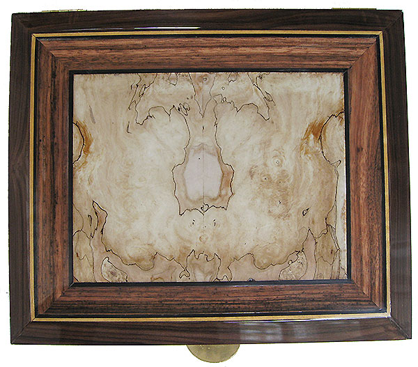 Blackline spalted maple framed in Macassar ebony and Gabon ebony box top - Handcrafted large wood box - Decorative wood large men's valet box, keepsake box or document box 